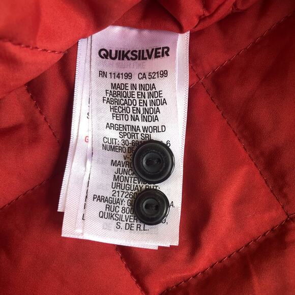 Quiksilver Quilted Button Up Flannel Shacket XXL Modern Fit Red Skate Streetwear - Picture 4 of 7